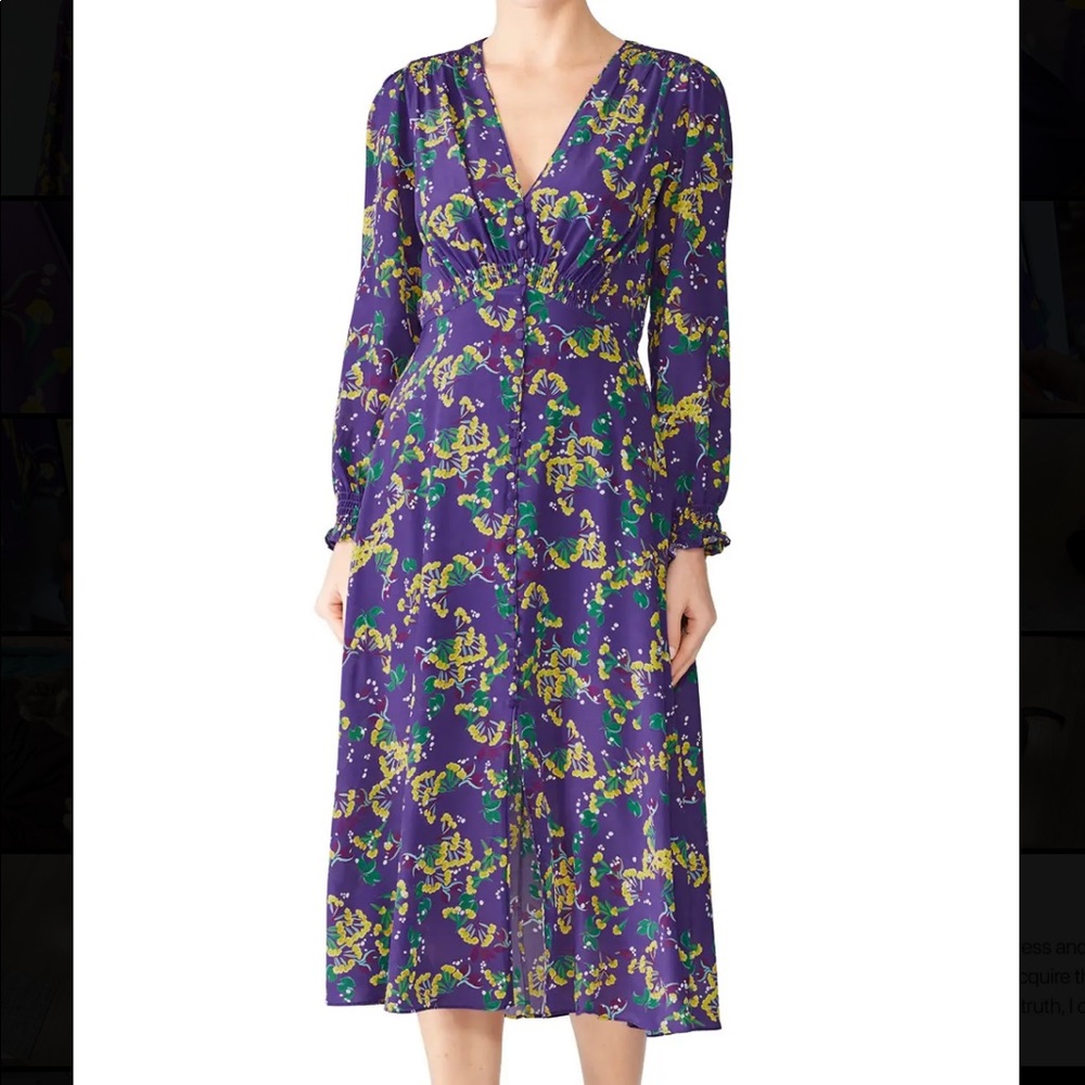saloni eve-c purple floral silk dress violet color green yellow accents 4